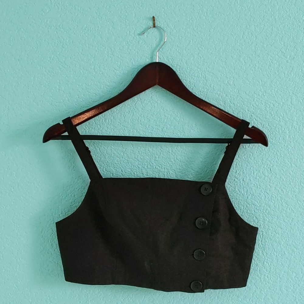 UO Black Button Crop Top